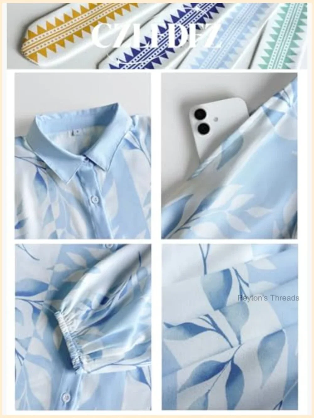 Women Summer Boho Maxi Dress Long Sleeve Button Down Tie Waist with Pocket - Picture 6 of 6